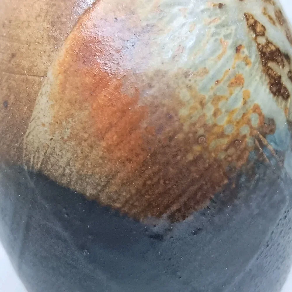 Studio Art Pottery Vase Stoneware Glazed Bud Vase Grey Brown Rust  4” X 2.5
